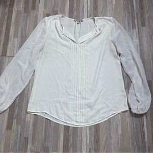 Banana Republic Elegant Cream Blouse with Sheer Sleeves, Size Large